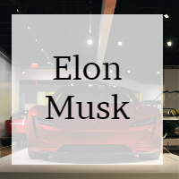 A graphic logo displaying Elon Musk
