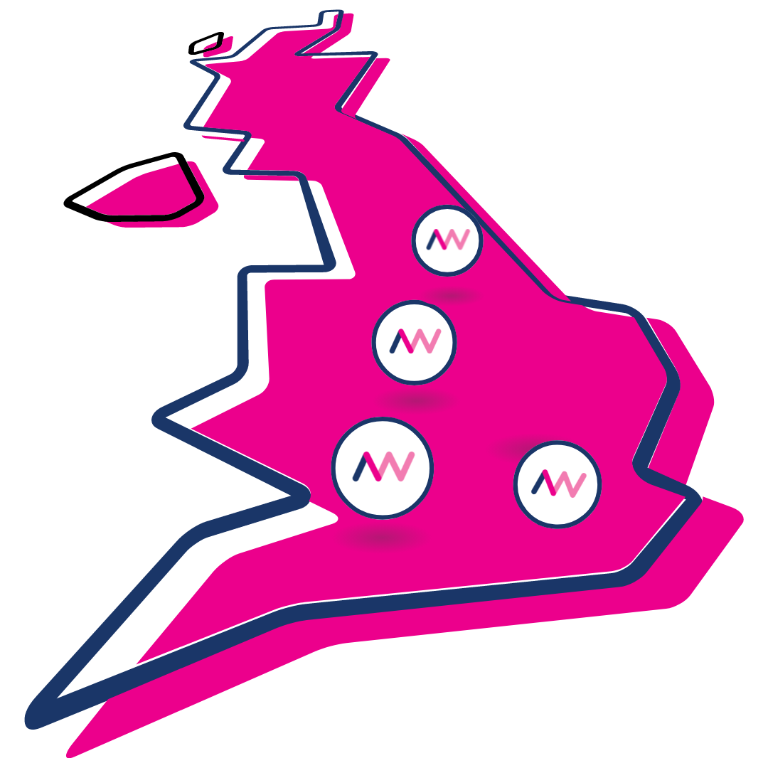 A graphic logo displaying the location of Aaron Wallis office locations across the United Kingdom