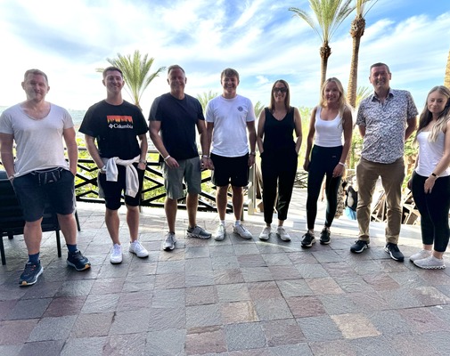 The team in a hotel reception in Tenerife